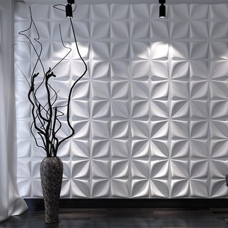 Lot de 12 Panneaux Muraux Texturés 3D,Dalle Murale Décorative, Blanc  PVC,Salon,Bureau,50 x 50 cm,3m² (1/5)