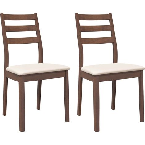 Lot de 2 Chaises à manger,Chaise de cuisine coussins marron bois massif caoutchouc CFW13388 (1/5)