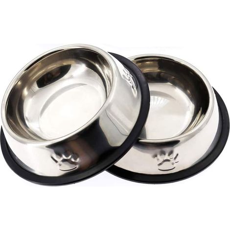 Bol chat en acier inoxydable, ensemble de 2 pièces bol d'alimentation antidérapant pour animaux de compagnie avec base en caoutchouc (1/5)