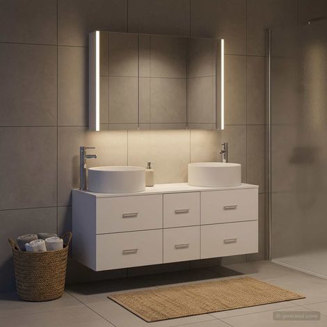 vidaXL Bathroom Furniture Set 4 pcs White Engineered Wood and Glass (1/5)