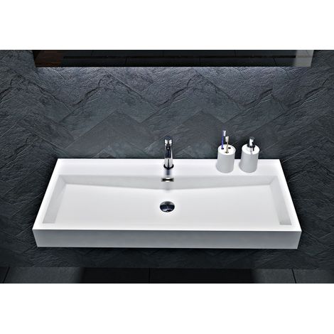 Bernstein – Lavabo suspendido BS6002 – mármol fuso blanco – 100x42x10cm – con orificio preforado para grifo – instalación fácil (1/5)