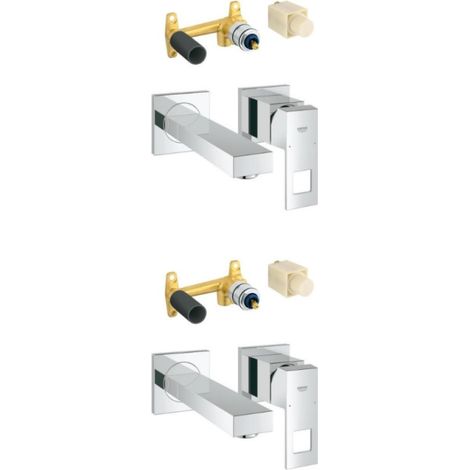 Conjunto 2 mezcladores de lavabo de pared GROHE Eurocube 2 agujeros S Cromo + cuerpo empotrado
