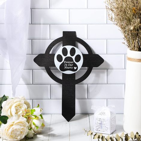 Plaque commémorative en métal pour animaux de compagnie, motif empreinte de patte, croix, cadeau commémoratif pour animaux de compagnie (1/5)