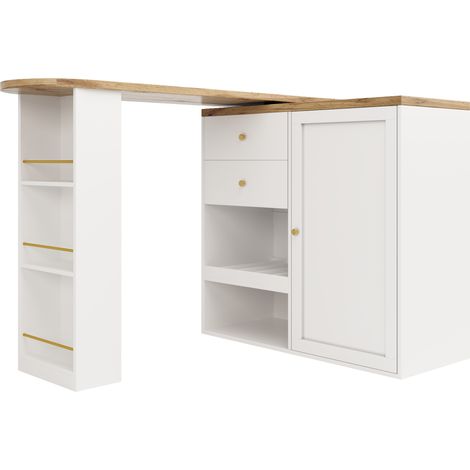 Table de bar tournante avec 2 tiroirs, armoire coulissante et rangements ouverts - MDF, 105 x 39 x 102 cm (1/5)