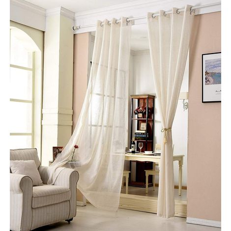 WOLTU 2er-Set Gardinen transparent mit Ösen Leinen Optik creme 140x225 cm (1/5)