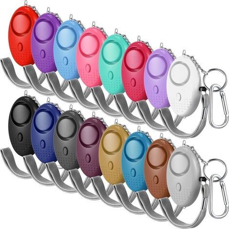 Lot de 16 alarmes personnelles sonores sûres, alarme de sécurité d'urgence 130 dB, porte-clés d'alarme de sécurité, dispositifs de sécurité personnelle avec boucle de lumière LED, porte-clés pour