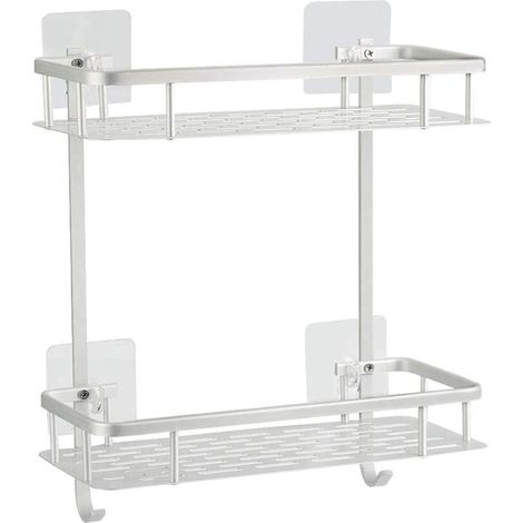 Étagère de rangement pour salle de bain, sans perçage, en aluminium antirouille, conception à double couche, idéale pour ranger le shampoing et le savon.