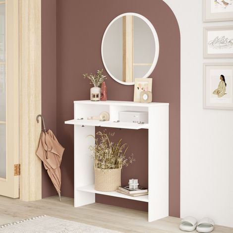 Garderobenmöbel Chiarano, Spiegel inkl., Modular, 2 Türen, 80x24x90h cm Weiß (1/4)