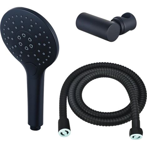 FugaFlow Eccelente Ensemble douchette à main - Ø12 - rond - 3 types de jets - avec support - avec flexible anti-torsion - 150cm - noir