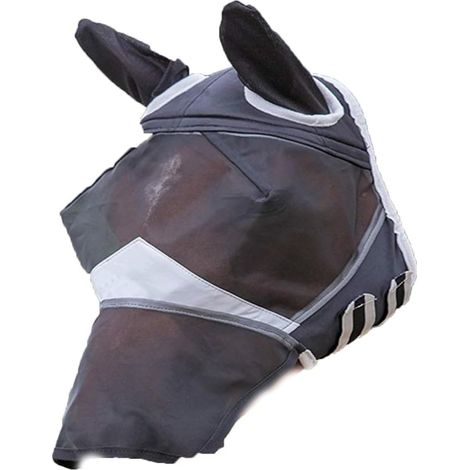 Masque anti-mouches pour cheval avec doux sur la peau et maille respirante intégrale Protection UV Sangles de cou réglables (1/2)
