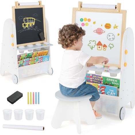 COSTWAY Kids Art Easel 4-in-1 Toddler Activity Table Set w/ Whiteboard White (1/5)