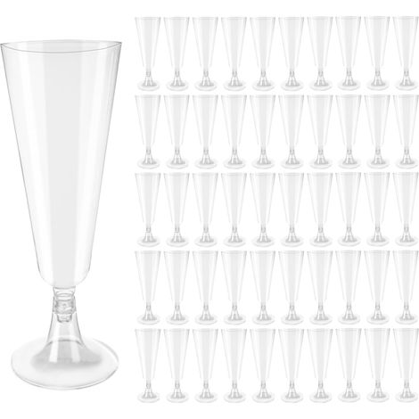 JSSEVN-50-teiliges Set aus Kunststoff-Champagnerflöten und -Untersetzern, 150 ml wiederverwendbare, transparente Champagnerbecher für Hochzeiten, Jubiläen, Camping und Partys