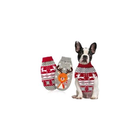 Lot de 2 Pulls de Noël pour Chien et Chat - Motif Flocons de Neige - Motif Renne - Tricot - Vêtements d'hiver pour Animaux de Compagnie - pour Chatons et Petits Chiens - Taille S, élan + Faon (1/5)