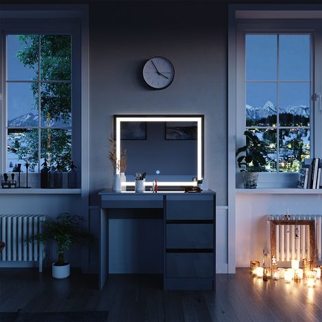 Schminktisch Sherry, Grau, 90 cm mit LED Beleuchtung, Vicco