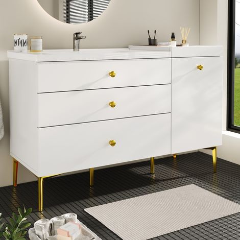 Mueble bajo lavabo 120x47,5x80 cm de MDF blanco con almacenaje FloraGrace (1/5)