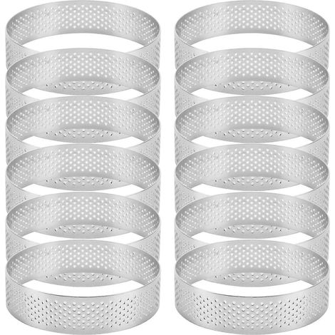 Lot de 12 cercles à tarte en acier inoxydable, cercles à pâtisserie perforés pour mousse, 6 cm (1/5)