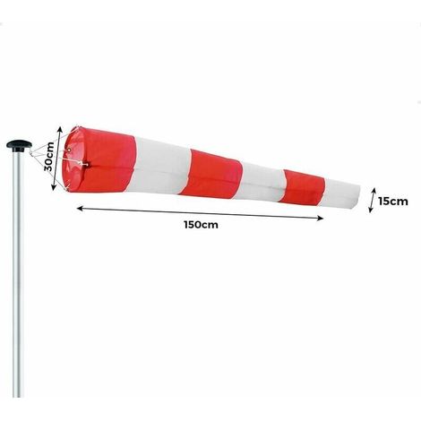 Manche à air pour l'extérieur, Indicateur de Direction du Vent en Rouge et Blanc 150x45x25cm. Suspension & émerillon, résistant aux intempéries, Indicateur de Direction du Vent--