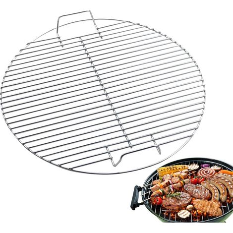 Grille de barbecue ronde - Ø 44 cm - Acier inoxydable - Avec poignées - Convient pour barbecue au charbon de bois - Grille de cuisson - Argentée (1/5)