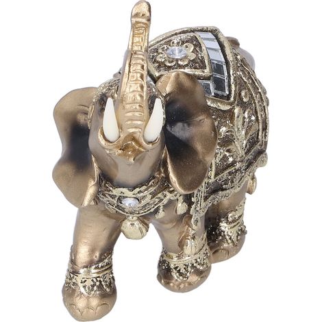 Goldfarbene Elefantenfigur aus Kunstharz, 10x5x10 cm, modernes Dekogeschenk.
