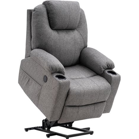 M MCombo elektrisch Aufstehhilfe Fernsehsessel Relaxsessel 7040 Massage Heizung elektrisch verstellbar USB-Anschluss (Grau-Stoff) (1/5)