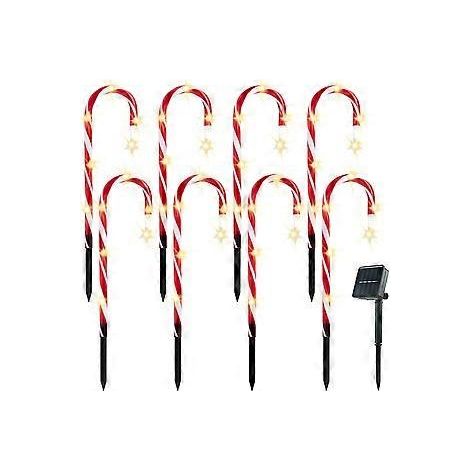 Hochwertige, warmweiße Lichterketten in Form von Zuckerstangen als Wegmarkierungen für Weihnachten, ideal für Gartenwege und Rasenflächen (8er-Pack)