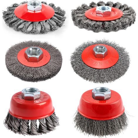 Lot de 6 brosses métalliques M14 pour perceuse meuleuse, diamètre 75 mm/100 mm, pour bois et méta, pour éliminer la rouille, la peinture (1/5)