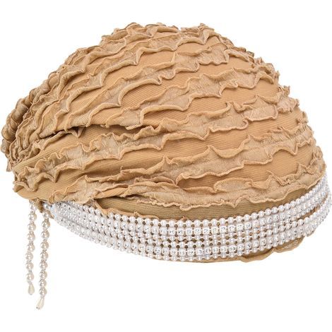 Elegantes Damen-Haarband mit Perlen und Fransen, atmungsaktiv für den Alltag, muslimisches Modeaccessoire, hellbraun (1/5)