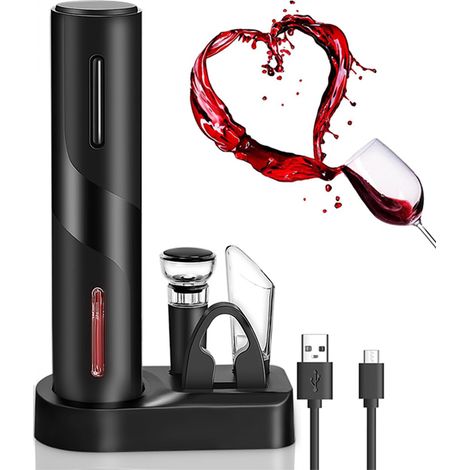 Ensemble ouvre-bouteille électrique rechargeable, comprenant un support, un coupe-film, un verre et un couvercle. (1/5)