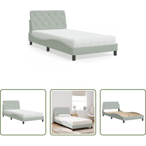 vidaXL Cama con colchón terciopelo gris claro 100x200 cm (1/5)