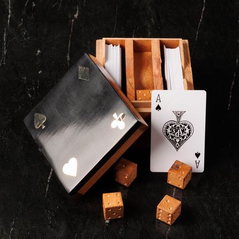 Boîte de Jeux Carte Dés Acacia 9x11x11cm (1/4)