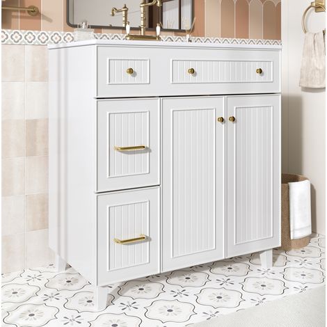 Badezimmer-Waschtischunterschrank 81,7 cm mit Keramikwaschbecken, weiß lackiertes MDF (1/5)