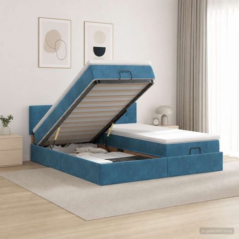 vidaXL Letto ottomano con materasso 2 pz Blu Scuro Velluto (1/5)