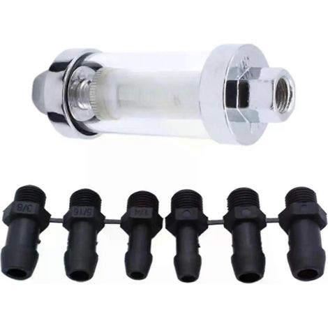 Filtres à carburant en ligne 3/8 1/4 5/16 à barbes réutilisables chromés à haut débit 100 microns-JXLGV (1/5)