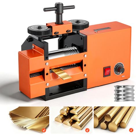 VEVOR Máquina de Laminación Electrica para Joyería 3 en 1 Molino de Rodillo, Herramienta de Bricolaje para Fabricar Anillos Pulseras, Hoja Plana, Cuadrada y Semicircular, Grosor Ajustable 0,03-7 mm (1/5)