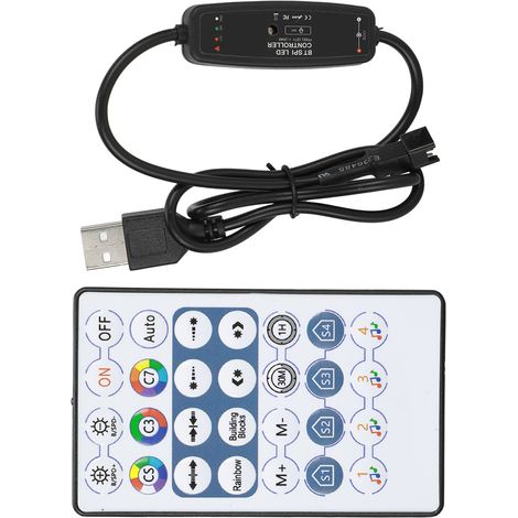 Contrôleur Bluetooth LED RGB sans fil avec Télécommande USB, Mode Musique Couleurs pour Bandes Lumineuses 5V