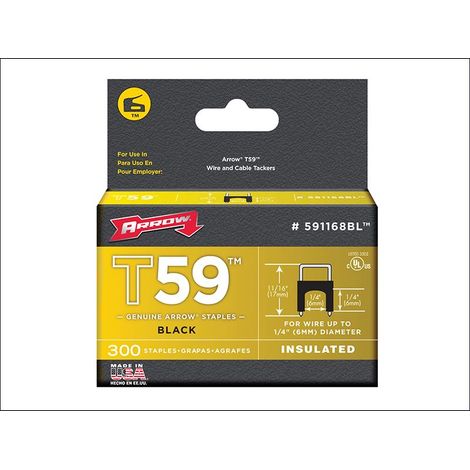 T59 Insulated Staples Black 6 x 6mm Box 300 ARR591168BL (1/2)