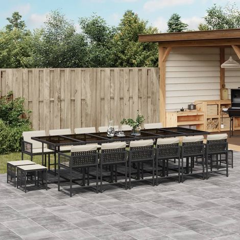 Set de muebles jardín 17 pzas con cojines ratán sintético negro vidaXL (1/5)