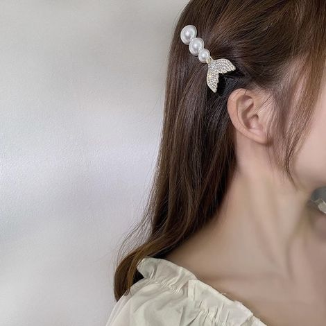Lot de 3 pinces à cheveux en forme de queue de poisson avec perles - pince à frange haut de gamme - pince à cheveux tendance - accessoire de coiffure pour l'arrière de la tête (1/4)