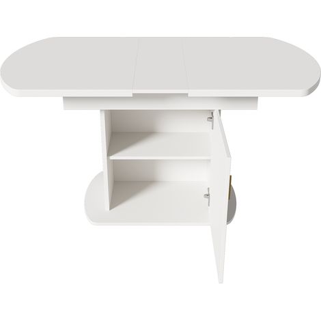 Table à manger ovale extensible, L110/130W70H75cm, table à manger avec espace de rangement, table café et de loisirs, table à manger moderne minimaliste, table multifonction peu encombrante, blanc + p (1/5)