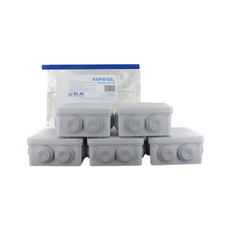 Kit d'étanchéité 5 boites de dérivation 80x80x42mm IP55 + 5 sachets Rapid'Gel 270 ml BLM (1/3)