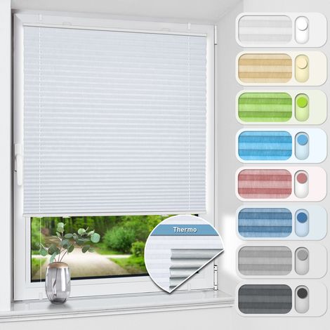 aubor Plissee ohne Bohren Verdunkelung, Thermo Plisseerollo Klemmfix,Weiß 60x130cm(BxH), Verdunklungsplissee für Fenster, Sichtschutz Sonnenschutz (1/5)