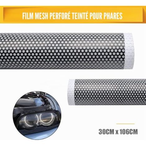 Film adhésif teinté perforé pour phares de voiture, 30 cm x 106 cm, noir fumé. Film vinyle adhésif pour covering. (1/3)