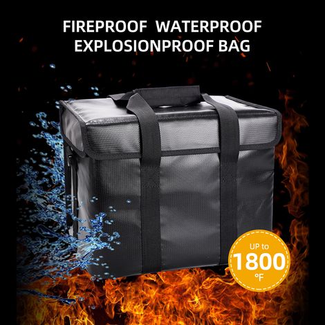 Sac de protection ignifugé et antidéflagrant pour batterie LiPo, étanche, avec fermetures éclair, poignée et bandoulière, pour le rangement et la charge. Dimensions : 33 x 24 x 22 cm / 13 x 9,4 x 8,6 
