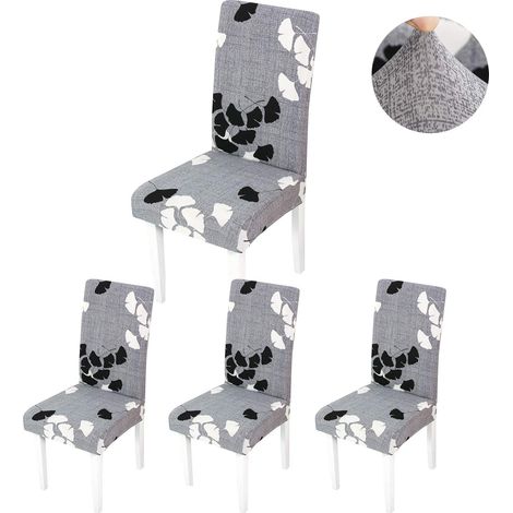 Housses de Chaise de Salle à Manger,Moderne Élastique Couverture de Chaise Durable Housse Chaise Extensible pour Décoration de Mariage,Hôtel,Restaurant (Gris-Maple Leaf, 4 Pièces) (1/5)