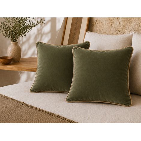 Lot de 2 Coussins Velours de Coton Thym 45 x 45 cm – Déhoussables avec zip – CÉSAR (1/5)