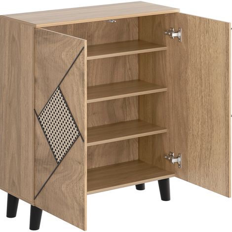 Zapatero moderno con motivo rattan decorativo, 80x32x91 cm, efecto madera (1/5)