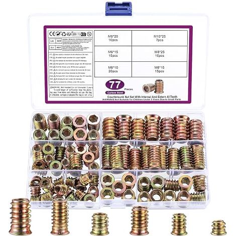 77 Pcs Insert Fileté Bois M6 M8 M10 Insert Fileté Metal (1/5)