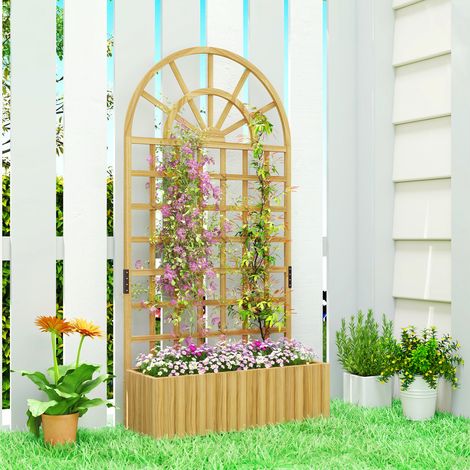 Jardinière treillis en bois avec drainage pour la culture de légumes, fleurs et herbes aromatiques, 90 x 30 x 180 cm, naturelle (1/5)