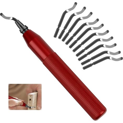 Ebavureur Outil D'ébavurage rouge,Burr Remover avec 10 Lames,360 ° Rotatif Ébavureur,Ébavureur pour impression 3d, Resine Epoxy, Aluminium, Cuivre Acier Métal et Plastique (1/5)