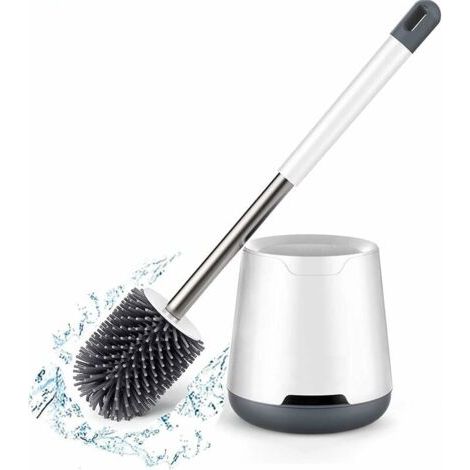 Brosse WC, Brosse de Toilette, Silicone Antibactérienne balayette WC et Support de Toilette avec Soies De Silicone Propres, avec Base de Filtre à Eau et à Séchage Rapide, Mural Monté, Blanc WC Brush (1/4)